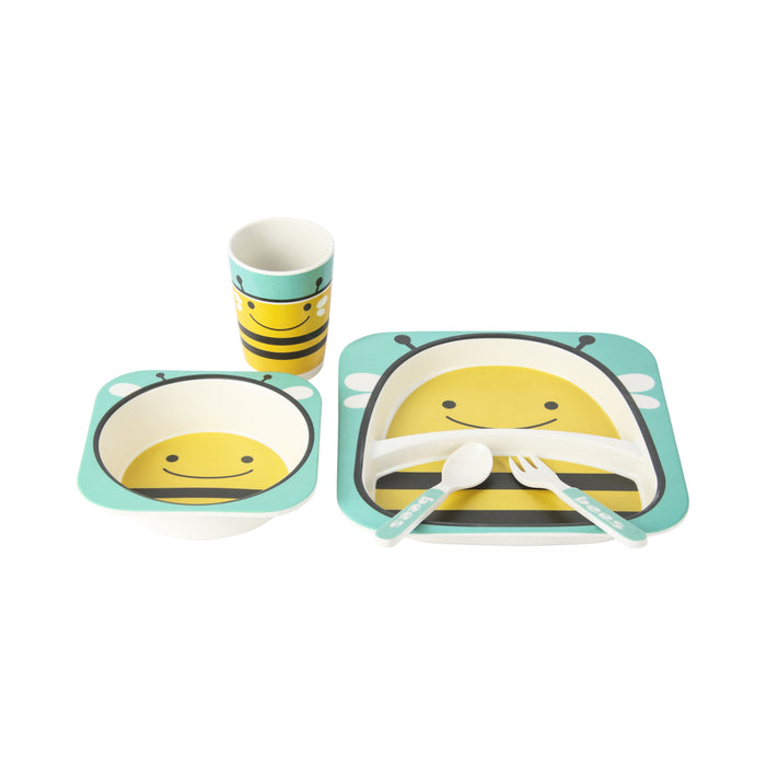 Bamboe kinderservies set 5 delig – Kinderbord – Magnetron bestendig - Eetset – Baby drinkbeker - BPA vrij – Bij