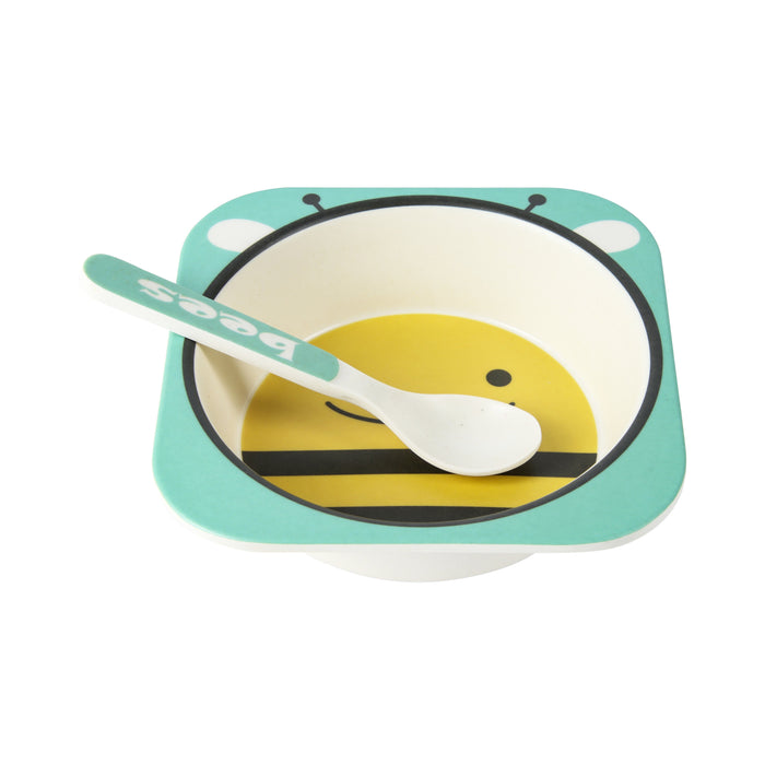 Bamboe kinderservies set 5 delig – Kinderbord – Magnetron bestendig - Eetset – Baby drinkbeker - BPA vrij – Bij