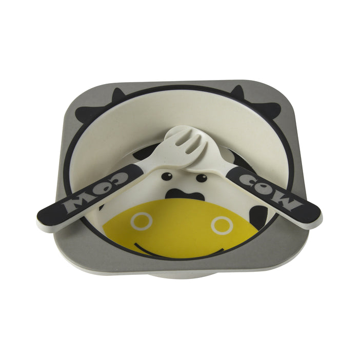 Bamboe kinderservies set 5 delig – Kinderbord – Magnetron bestendig - Eetset – Baby drinkbeker - BPA vrij – Koe