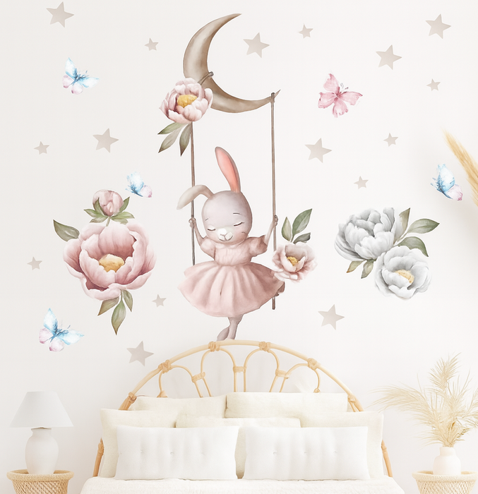 Behang sticker kinderkamer – Wandsticker – Konijn ballerina - Baby en kinderkamer – 60x30cm