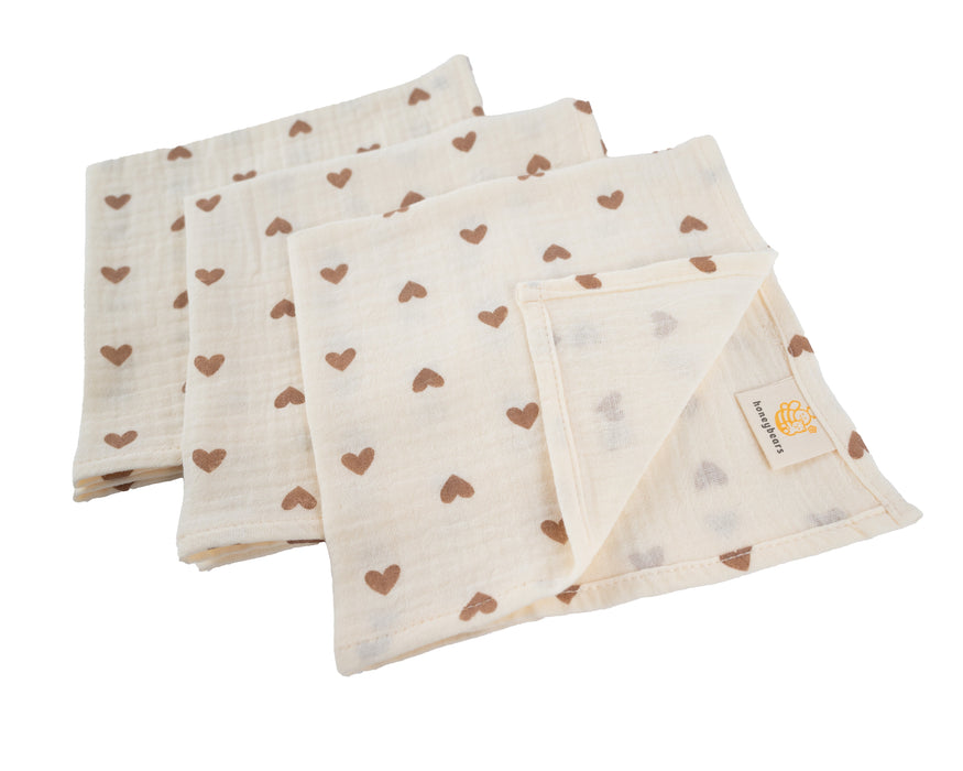 Honeybears hydrofiele doek - Hartjes - Set van 3 stuks - 60 X 60 CM