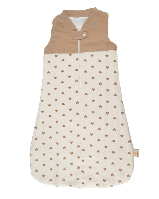 Hydrofiele slaapzak beige hartjes, 0 tot 6 maanden