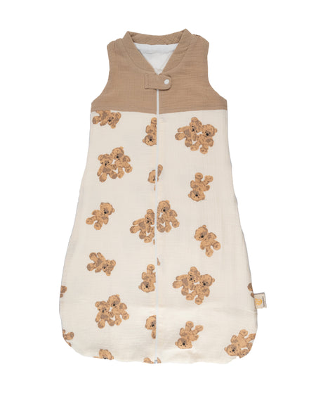 Hydrofiele slaapzak beige met beertjes, 0 tot 6 maanden