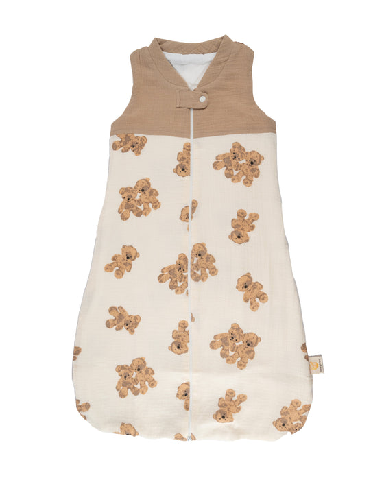 Hydrofiele slaapzak beige met beertjes, 0 tot 6 maanden