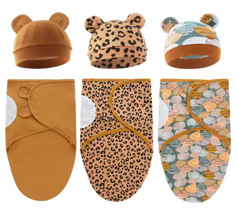 Inbakerslaapzakken - Set van 3 stuks met mutsjes - Bruin - 0 tot 3 maanden