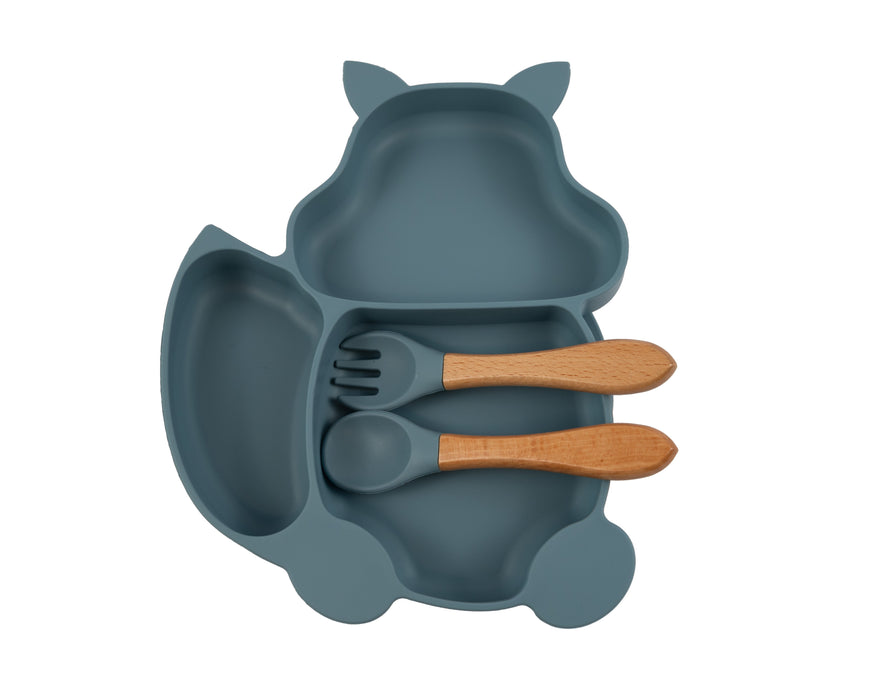 kinder servies blauw bestek detailfoto