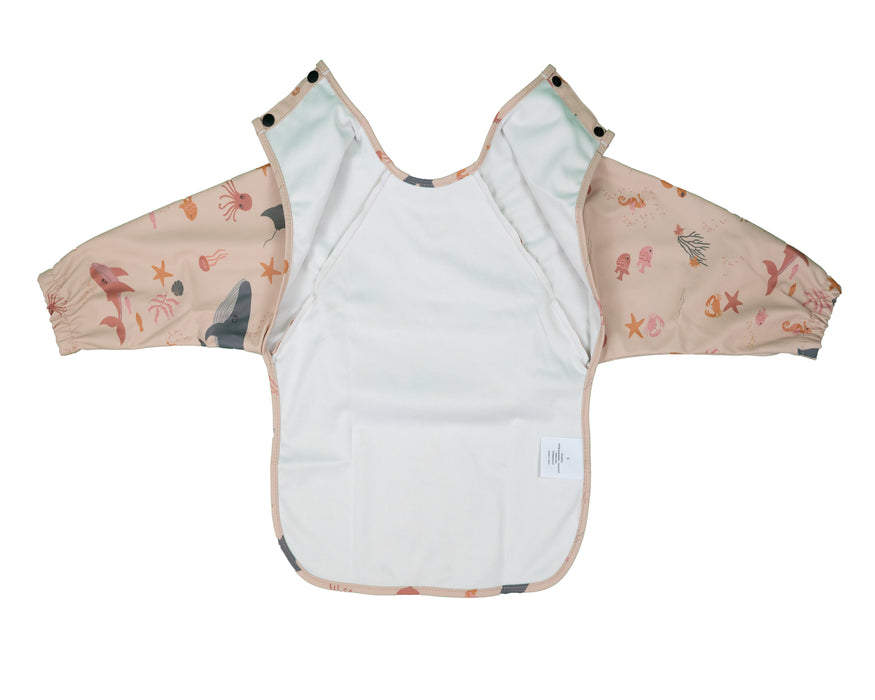 Slab met mouwen – Waterproof slabbetje met mouw – Oranje met zeedieren