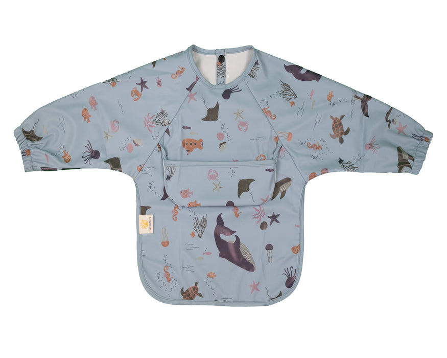 Honeybears Slab met mouwen – Waterproof slabbetje met mouw – Blauw met zeedieren