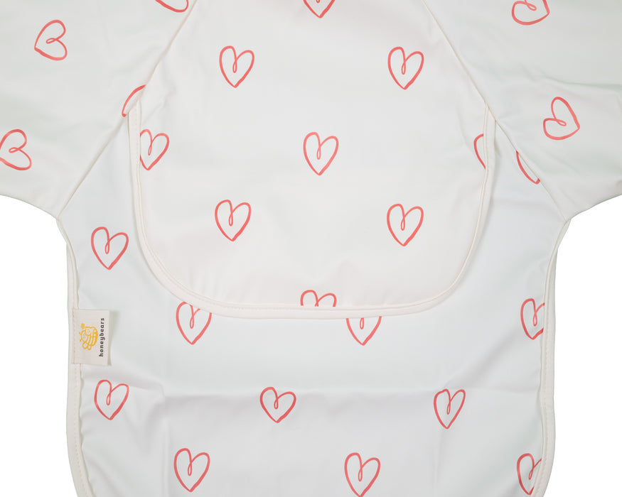 Slab met mouwen – Waterproof slabbetje met mouw – Hartjes